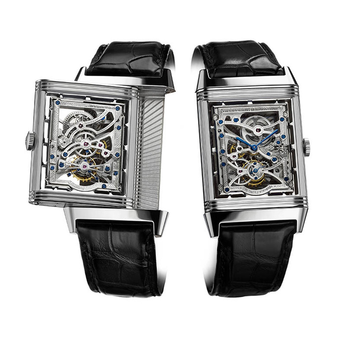Jaeger-LeCoultre Grand Reverso Tourbillon Squelette 大型陀飛輪鏤空翻轉腕錶,價格電洽。